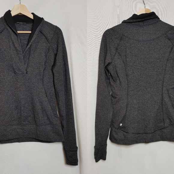 lululemon athletica Tops - Lululemon Think Fast Pullover Heathered Herringbone Heathered Black 1/2 Zip 8